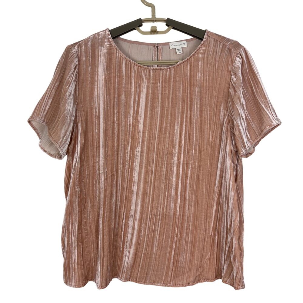 Garnet Hill NEW Pink Crushed Crinkle Velvet Top Short Sleeve size 4 rayon silk